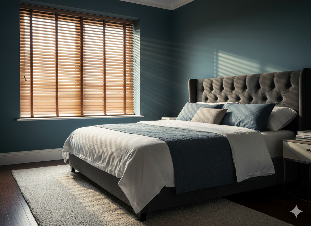 Bedroom with elegant blinds